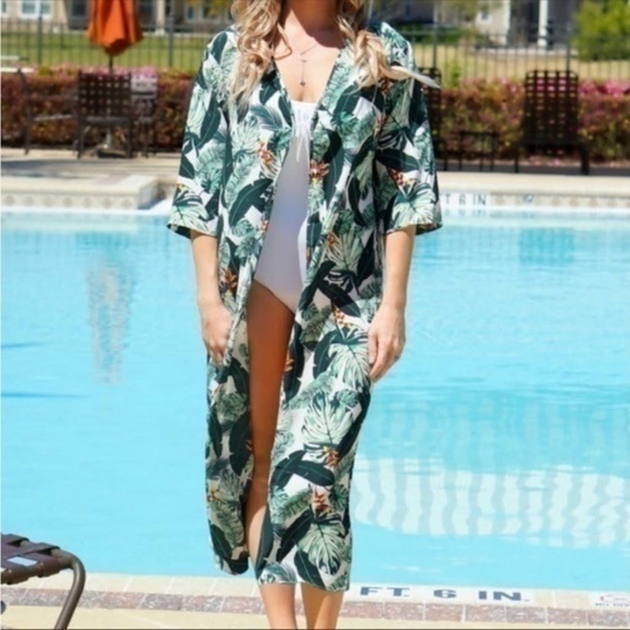 ✨🏝️ Racheal Zoe Palm Leaf Longline Kimono 👘 OS ✨🌴 NWOT🌴 - Picture 5 of 11